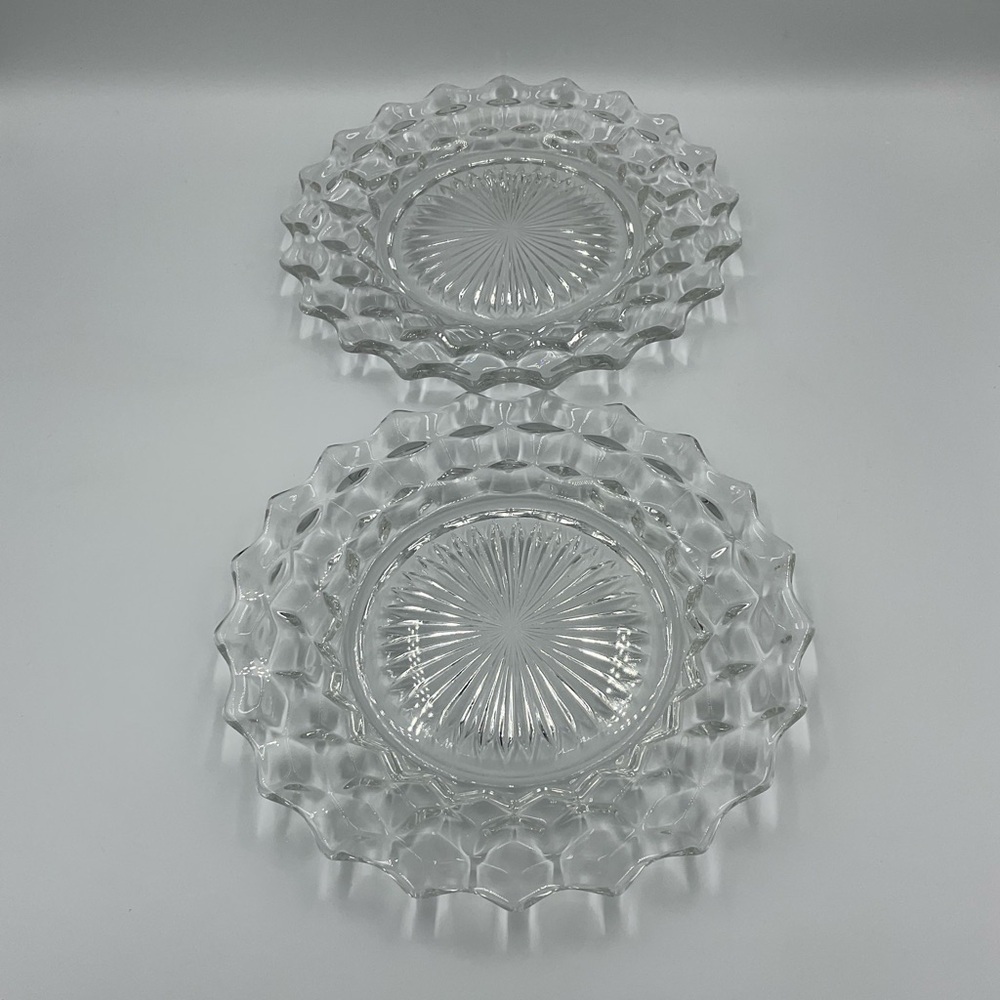 Vintage Fostoria American Cubist Clear 8.5” Salad Plates Set of 2